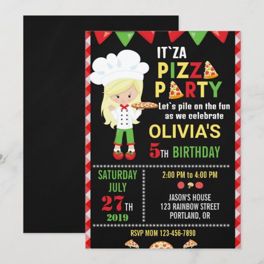 Pizza verjaardagsfeest Pizza-kookfeest Kaart (Voorkant / Achterkant)