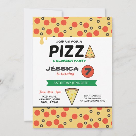 PIZZA Verjaardagsfeest Sluimer Slaap op Uitnodigin Kaart (Voorkant)