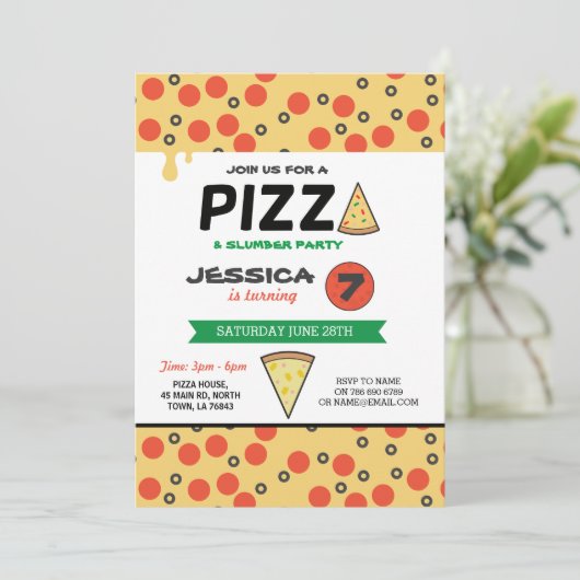 PIZZA Verjaardagsfeest Sluimer Slaap op Uitnodigin Kaart (Staand voorkant)
