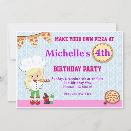 Pizza verjaardagsfeest uitnodiging, pizza uitnodig kaart (Voorkant)