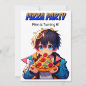 Pizza Verjaardagsfeestje | Anime Jongen met Pizza Kaart (Voorkant)