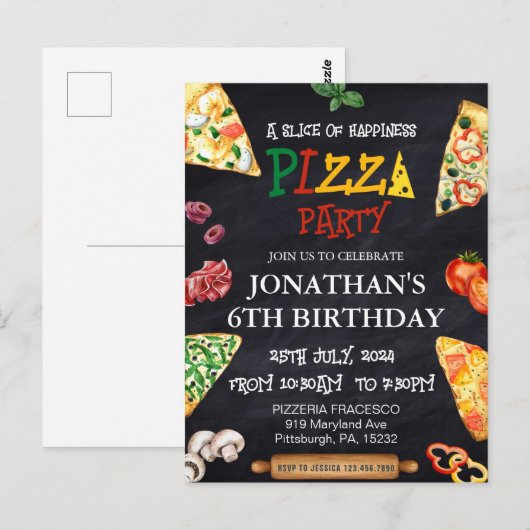 Pizza verjaardagsfeestje  briefkaart (Voorkant / Achterkant)