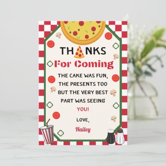 Pizza Verjaardagsfeestje Dank u Bedankkaart (Staand voorkant)