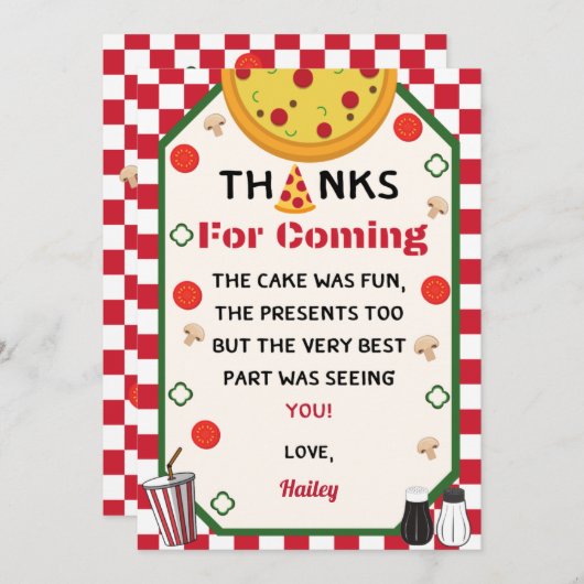 Pizza Verjaardagsfeestje Dank u Bedankkaart (Voorkant / Achterkant)