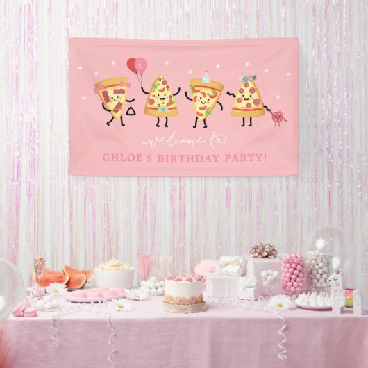 Pizza Verjaardagsfeestje, Moderne Mop Pizza Sneden Spandoek (Feest)