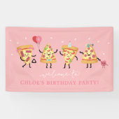 Pizza Verjaardagsfeestje, Moderne Mop Pizza Sneden Spandoek (Horizontaal)