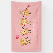 Pizza Verjaardagsfeestje, Moderne Mop Pizza Sneden Spandoek (Verticaal)