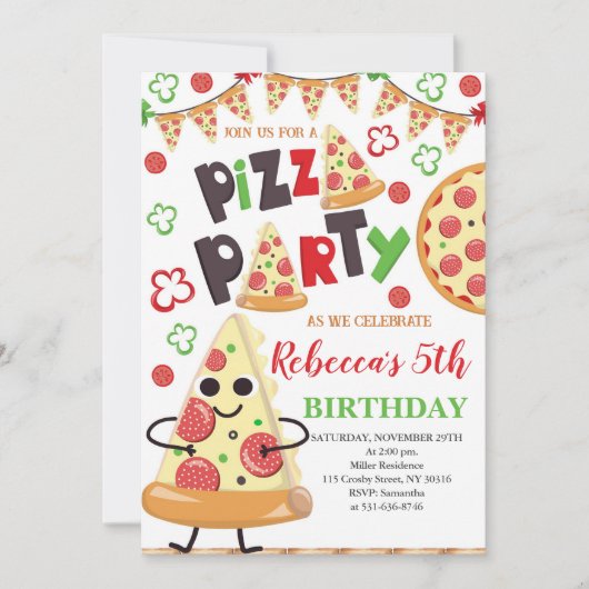 Pizza Verjaardagsfeestje, Slice of Fun Verjaardag Kaart (Voorkant)