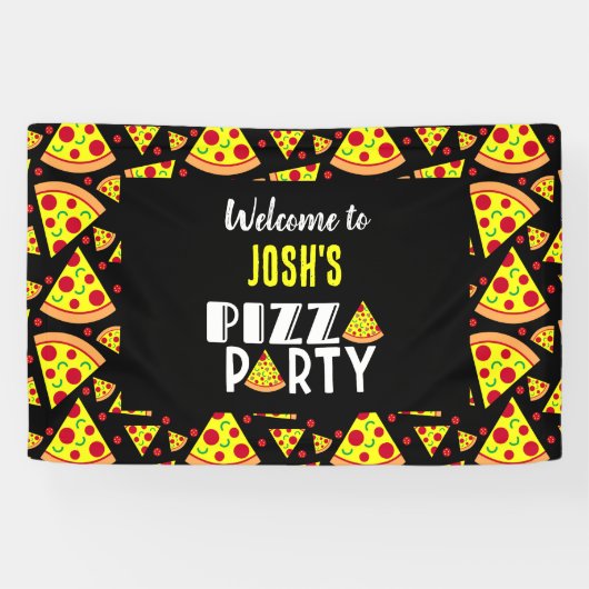 Pizza Verjaardagsfeestje Welkomstbord Spandoek (Horizontaal)