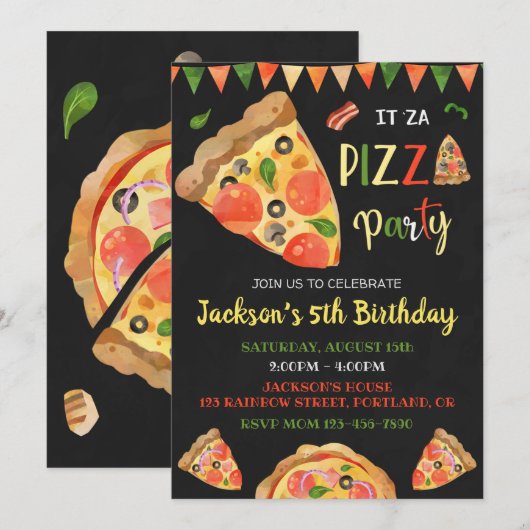 Pizza verjaardagsuitnodiging Italiaanse verjaardag Kaart (Voorkant / Achterkant)