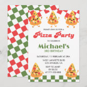 Pizza Verjaardagsuitnodiging | Modern Kinder Pizza Kaart (Voorkant / Achterkant)