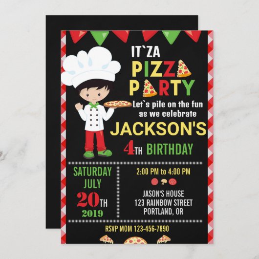 Pizza verjaardagsuitnodiging Pizza Kaart (Voorkant / Achterkant)