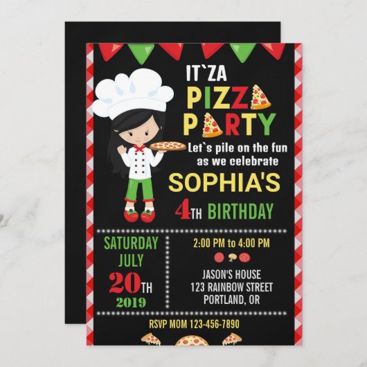 Pizza verjaardagsuitnodiging Pizza Kaart (Voorkant / Achterkant)