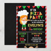 Pizza verjaardagsuitnodiging Red Green pizzafeestj Kaart (Voorkant / Achterkant)