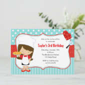 Pizza Verjaardagsuitnodigingen (Meisje Blauwgroen  Kaart (Staand voorkant)