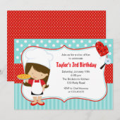 Pizza Verjaardagsuitnodigingen (Meisje Blauwgroen  Kaart (Voorkant / Achterkant)