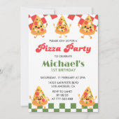 Pizza Verjaardagsuitnodigingen| Modern 1st Pizza P Kaart (Voorkant)