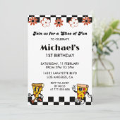 Pizza Verjaardagsuitnodigingen| Retro 1e Pizza Fee Kaart (Staand voorkant)