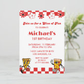 Pizza Verjaardagsuitnodigingen| Schattige 1e Pizza Kaart (Staand voorkant)