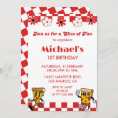 Pizza Verjaardagsuitnodigingen| Schattige 1e Pizza Kaart (Voorkant / Achterkant)