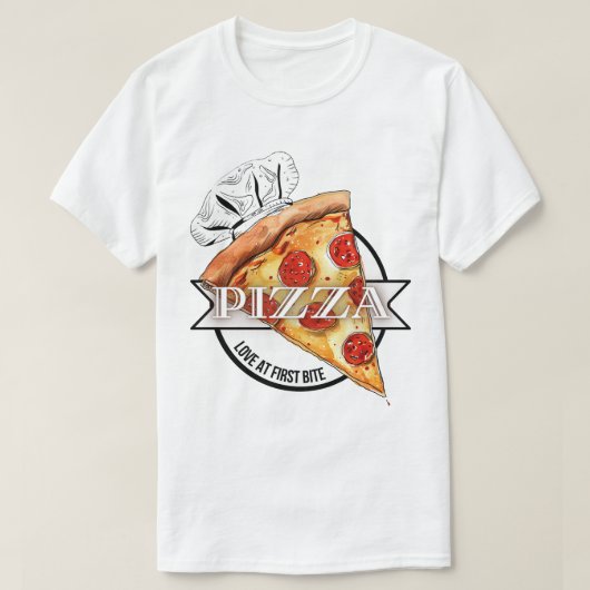 Pizza - Verliefd Bij De Eerste Beet T-shirt (Design voorkant)