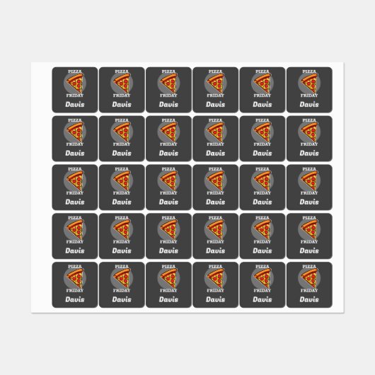 Pizza-vrijdagontwerp - Etiket voor kleine vierkant Labels (Vel)