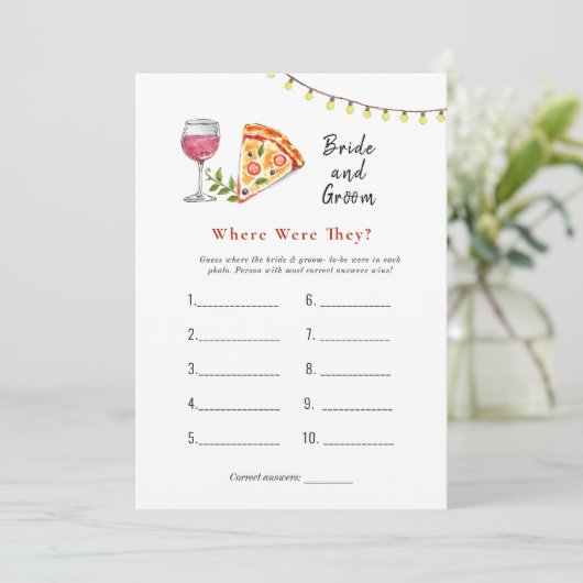 Pizza "Waar waren ze" Vrijgezellenfeest spel Kaart (Staand voorkant)