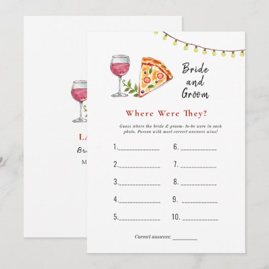 Pizza "Waar waren ze" Vrijgezellenfeest spel Kaart (Voorkant / Achterkant)