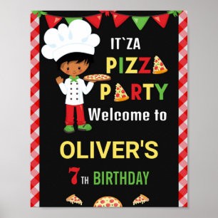 Pizza welkomstfeest poster van kleine jongen