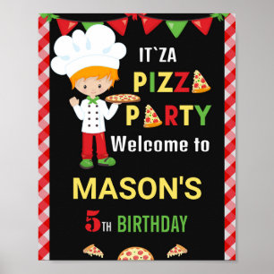 Pizza welkomstfeest Rood en groen pizza feest Poster