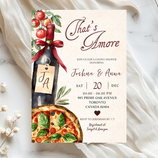 Pizza Wijn Dat Is Liefde Bruidsuitnodiging Kaart