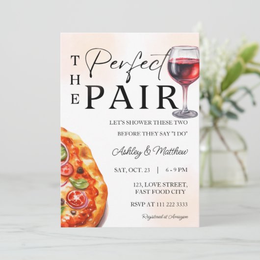 Pizza Wijn Perfect Pair Paar Coed Bruiloft Douche Kaart (Staand voorkant)