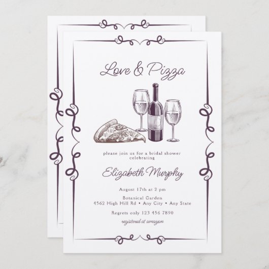 pizza | Wijn Vrijgezellenfeest Kaart (Voorkant / Achterkant)