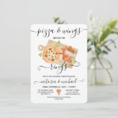 Pizza & Wings voor de ringen Rehearsal Dinner Kaart (Staand voorkant)