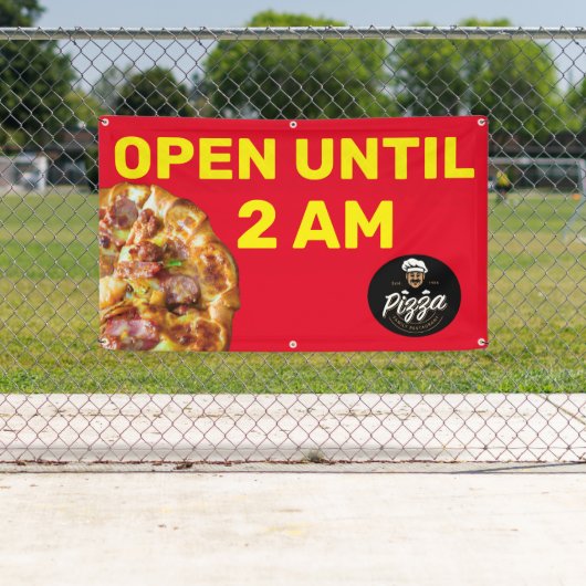 Pizza Winkel Logo openen aanpassen tot 2 uur Spandoek (Insitu)