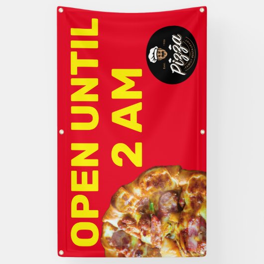 Pizza Winkel Logo openen aanpassen tot 2 uur Spandoek (Verticaal)