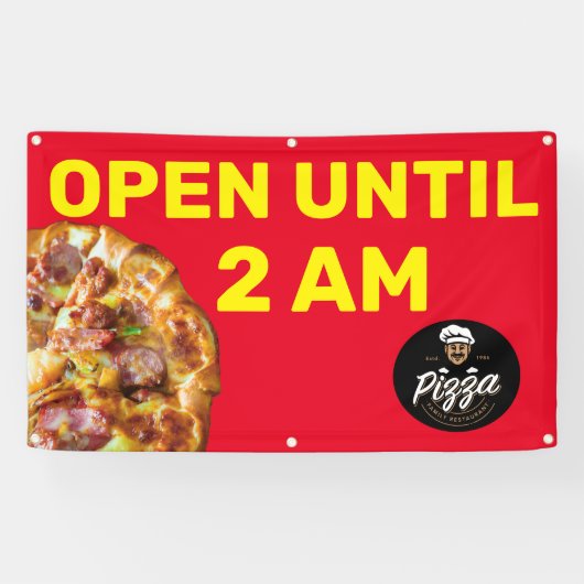 Pizza Winkel Logo openen aanpassen tot 2 uur Spandoek (Horizontaal)
