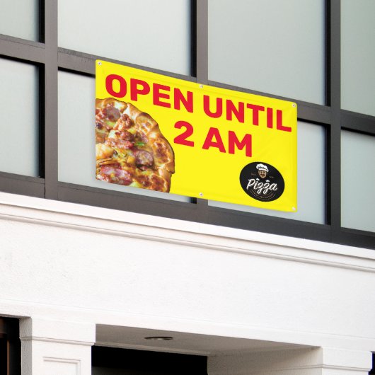 Pizza Winkel Logo openen aanpassen tot 2 uur Spandoek (Buitenkant Gebouw)
