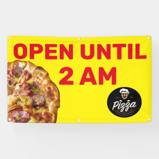 Pizza Winkel Logo openen aanpassen tot 2 uur Spandoek (Horizontaal)