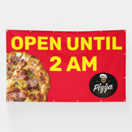 Pizza Winkel Logo openen tot 2 uur 's ochtends gro Spandoek