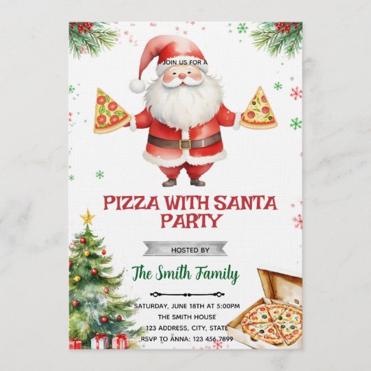 Pizza With Santa party Invitation Kaart (Voorkant)