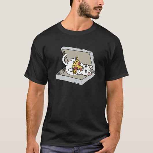 Pizza Witte Kat Huisdier T-shirt (Voorkant)