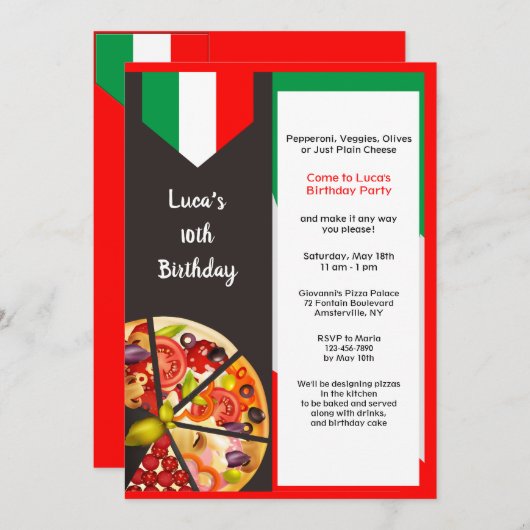 Pizza Your Way-uitnodiging Kaart (Voorkant / Achterkant)