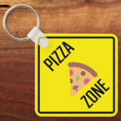 Pizza Zone Metalen Vierkante Sleutelhanger (Voorkant)