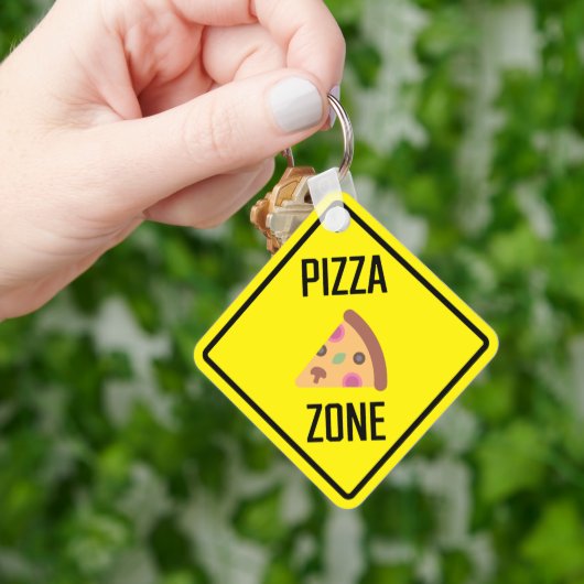 Pizza Zone Metalen Vierkante Sleutelhanger (Hand)