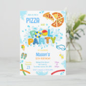 Pizza Zwembad Feest Verjaardagsuitnodiging Kaart (Staand voorkant)