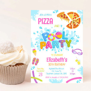 Pizza Zwembad Feest Verjaardagsuitnodiging Kaart