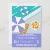 Pizza Zwembad Party Zwembad Blauw Modern Kaart (Voorkant)