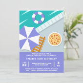 Pizza Zwembad Party Zwembad Blauw Modern Kaart (Staand voorkant)
