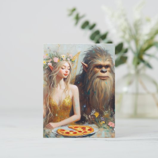 Pizzaavond met Sasquatch en de fee Briefkaart (Staand voorkant)